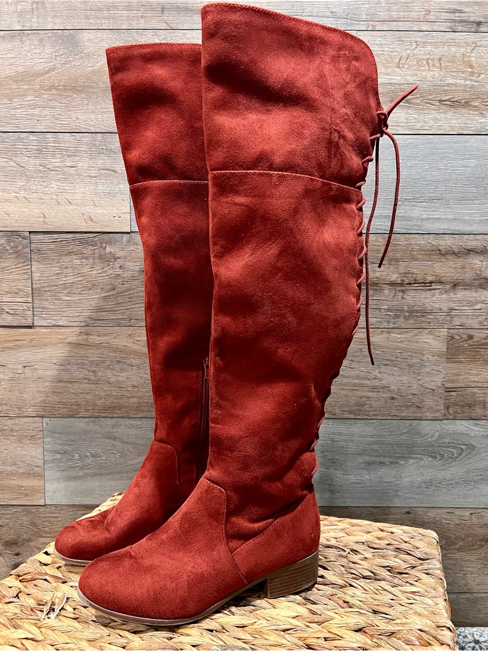 Soda Brand Barbra Faux Suede Over-the-Knee Boots 8